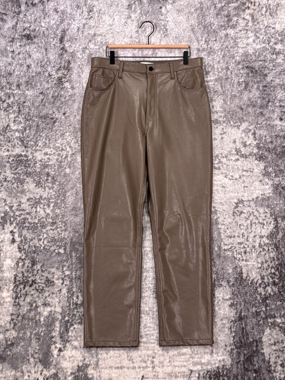 New Abercrombie & Fitch Pants 32 / 14 Womens 90s Straight Green Vegan Leather